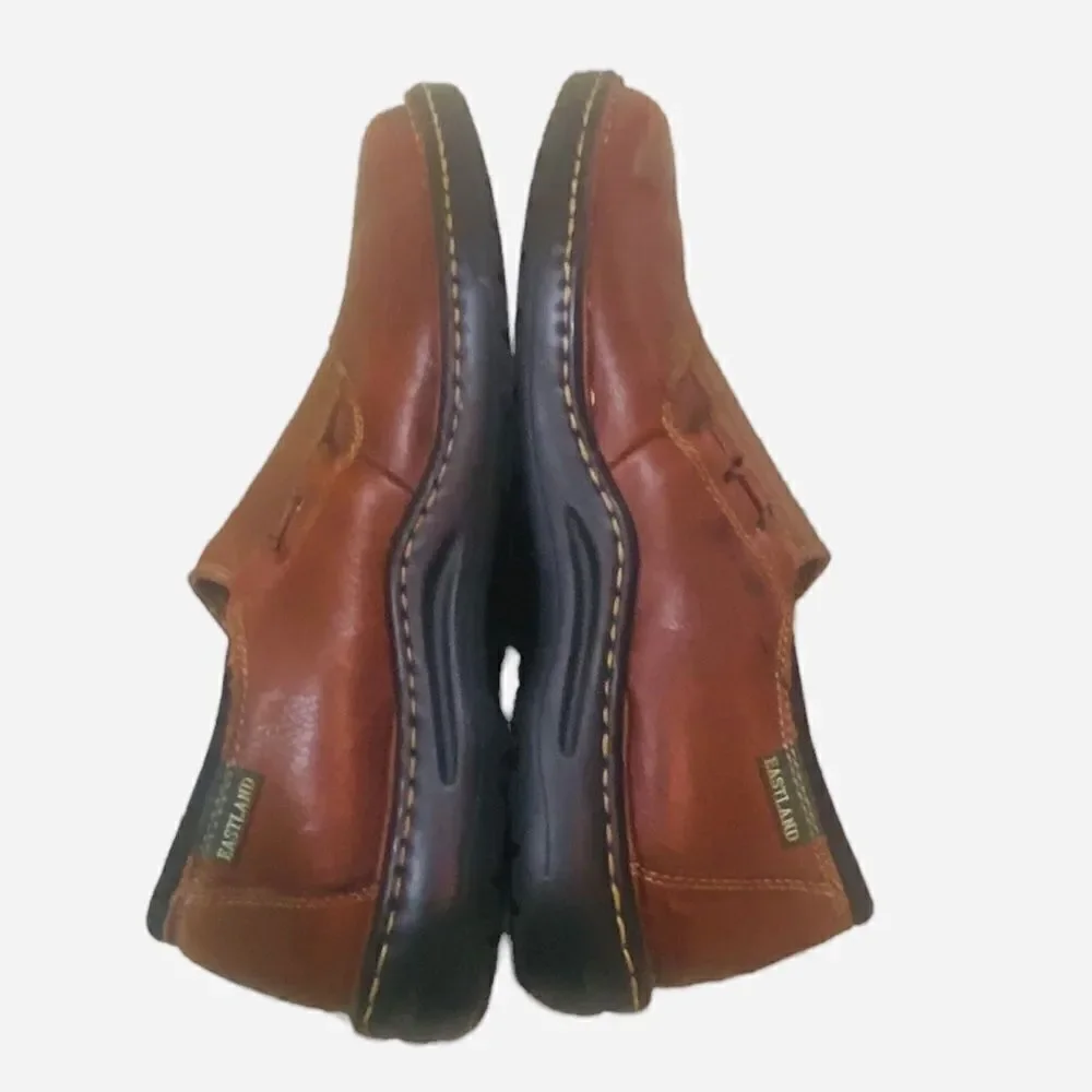 Men’s Eastland slip on rich brown comfort loafer Overstitching rubber sole 11